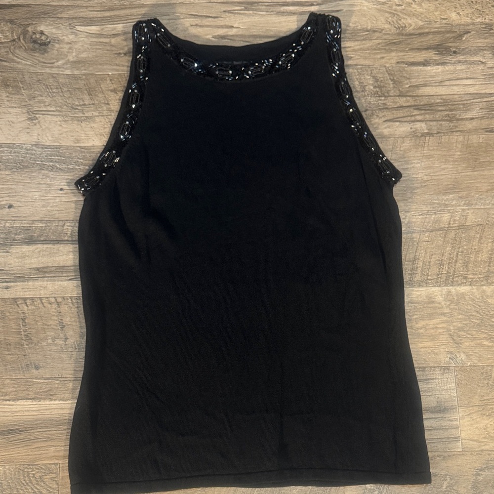 Adrienne Vittadini Black Sleeveless Top w/ Beaded Detail - Size M